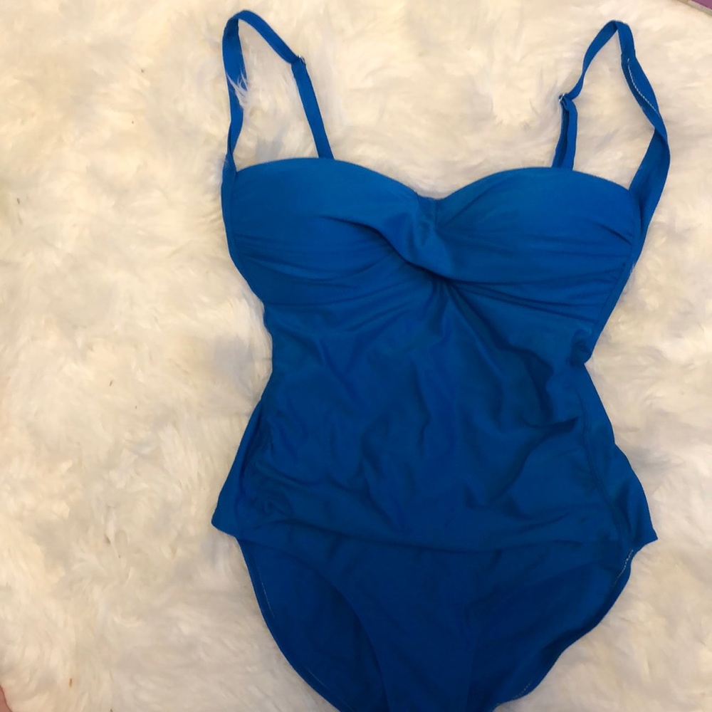 Blue one piece bathing suit